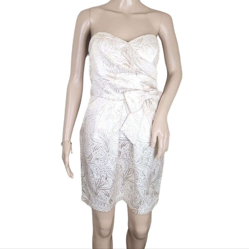 Taboo Strapless Bow Floral Champagne Dress
